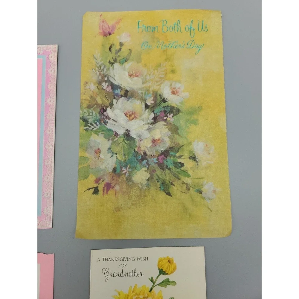 4 Old Used Vtg Greeting Card Fronts for Crafting Mother Grandmother Thanksgiving